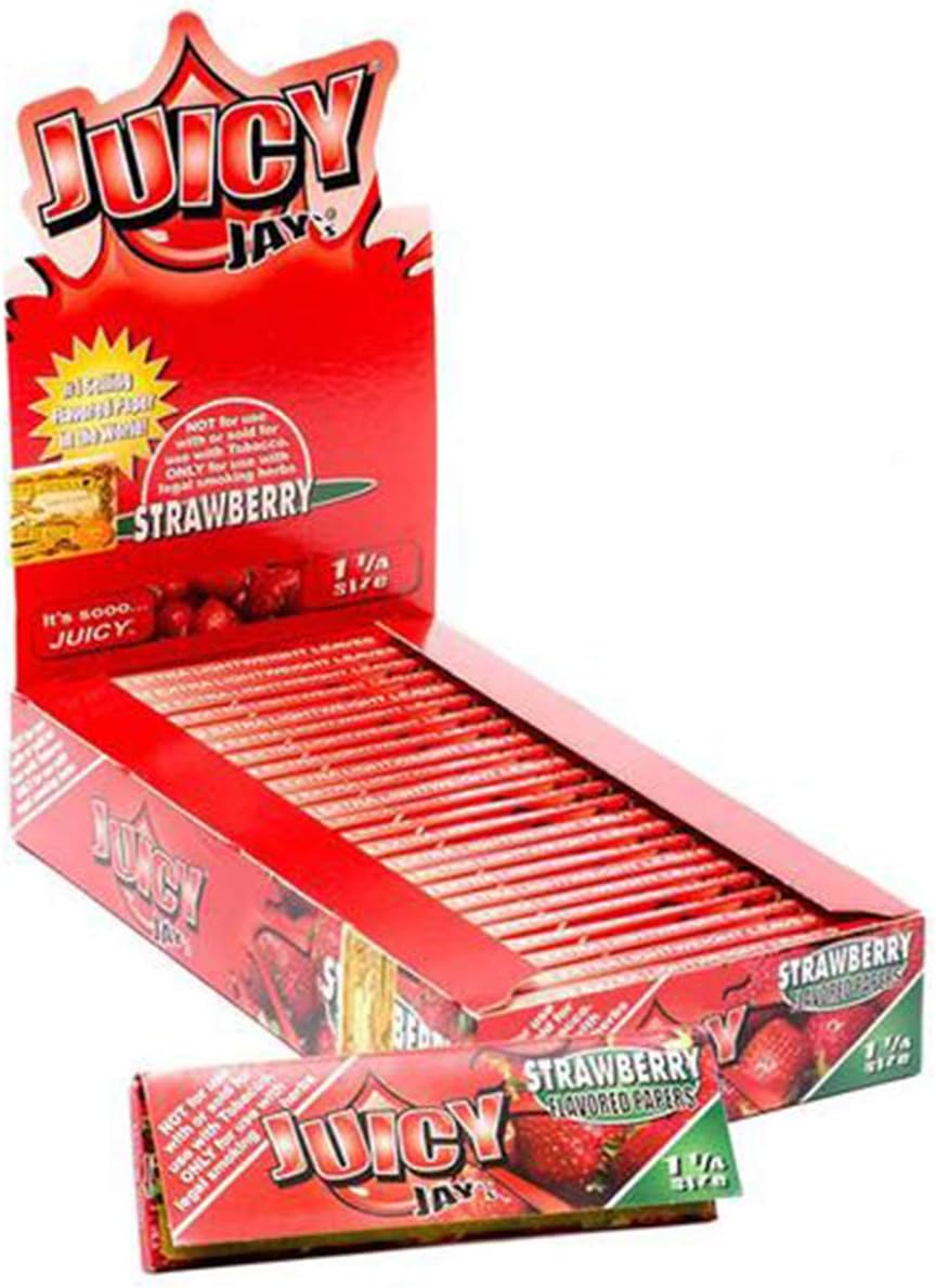 24 Packs (1 box) Juicy Jay's 1.25" Pure Hemp Rolling Papers - Strawberry