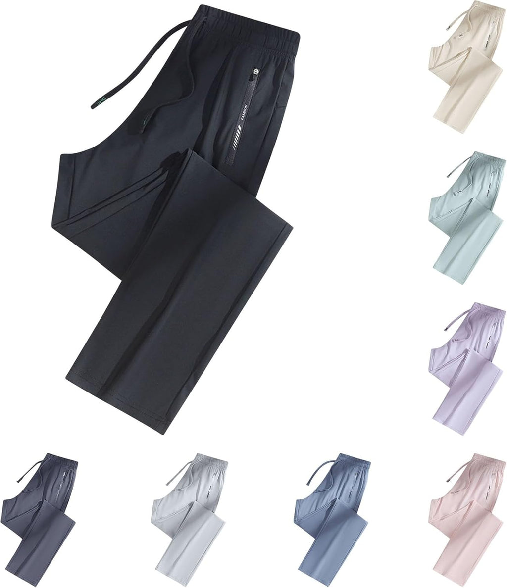 Womens Quick Dry Straight Leg Athletic Pants Elastic Drawstring Workout Trousers Casual Yoga Hiking Golf Trackpants