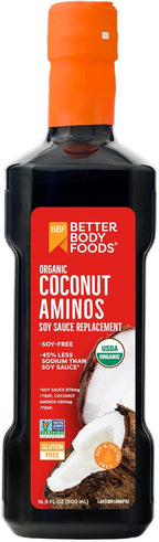 BetterBody Foods Organic Coconut Aminos, Soy Sauce Alternative, Gluten Free, Soy Free, Non-GMO, 16.9 Ounces
