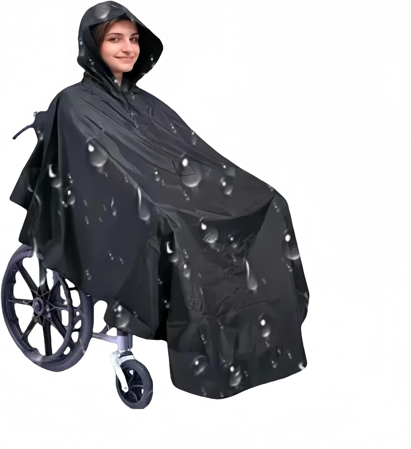 Wheelchair poncho wheelchair cover Lightweight, Breathable & Waterproof Wheelchair RainCape Universal Fit, Mobility Scooter & Electric Wheelchair Poncho Full Body Coverage for Adults Reusable (Black)