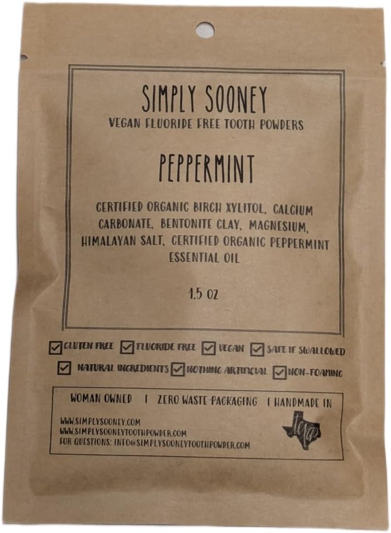 Simply Sooney Remineralizing Organic Vegan Fluoride Free Tooth Powder Peppermint Formula I Stronger Teeth I Fresh Breath I with Xylitol (1.52 Ounce (Pack of 1))
