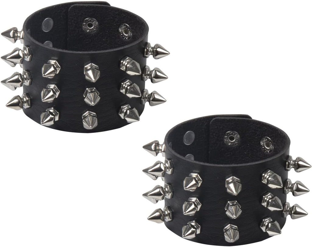 Fuqimanman2020 Punk Leather Spike Rivet Bracelets Set Faux Studded Cuff Bangle Goth Black Wristband Strap for Men Women Biker Halloween Party Deco Jewelry