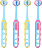 4 Pack 3 Sided Toothbrush, Soft Bristles 3 Sided Toothbrush Kids, Triple-Sided Design for Ages 1-12, Easy Grip Handle & Complete Care