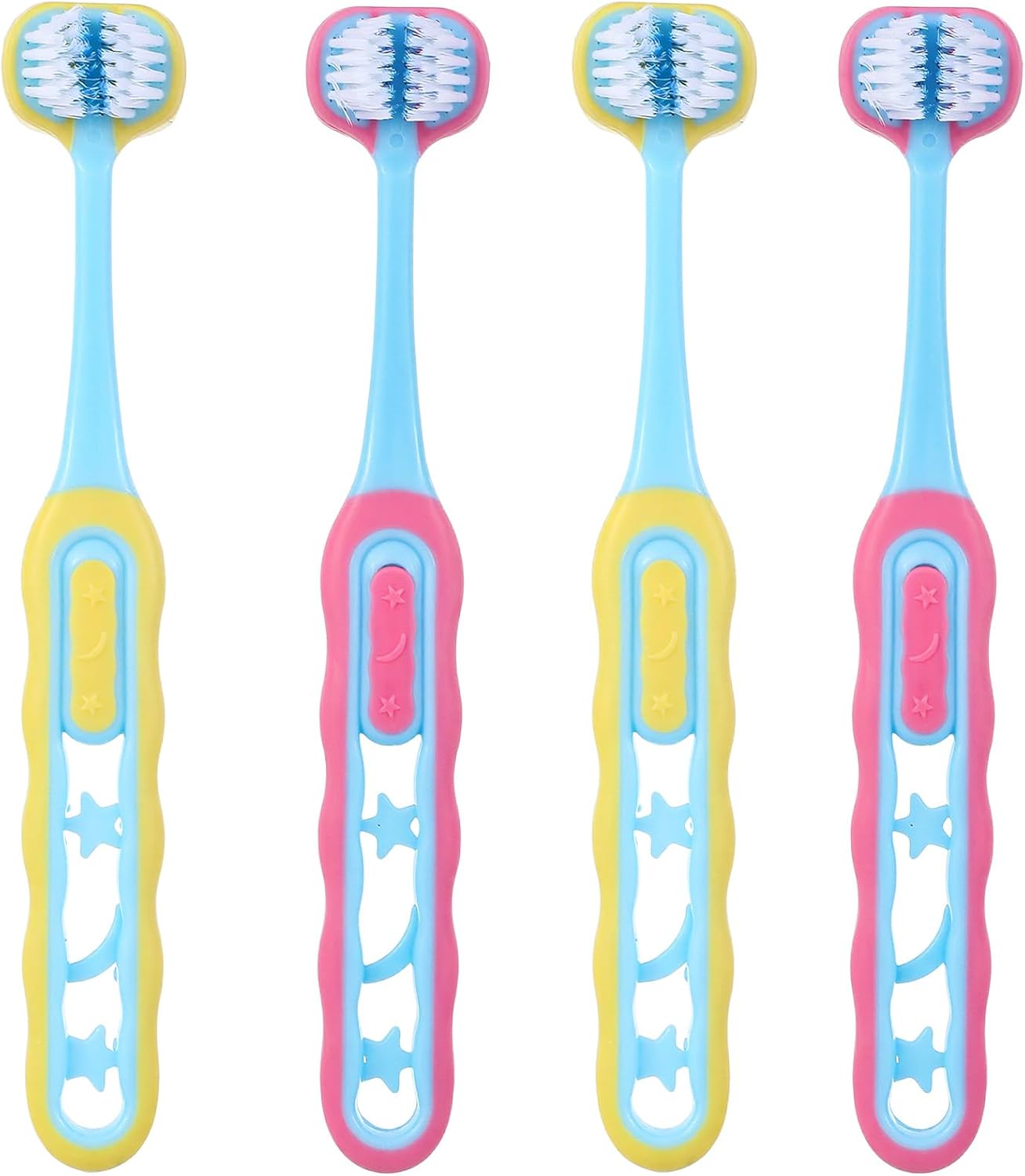 4 Pack 3 Sided Toothbrush, Soft Bristles 3 Sided Toothbrush Kids, Triple-Sided Design for Ages 1-12, Easy Grip Handle & Complete Care