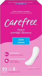 Carefree Panty Liners for Women Long, Unwrapped, Unscented, 92ct