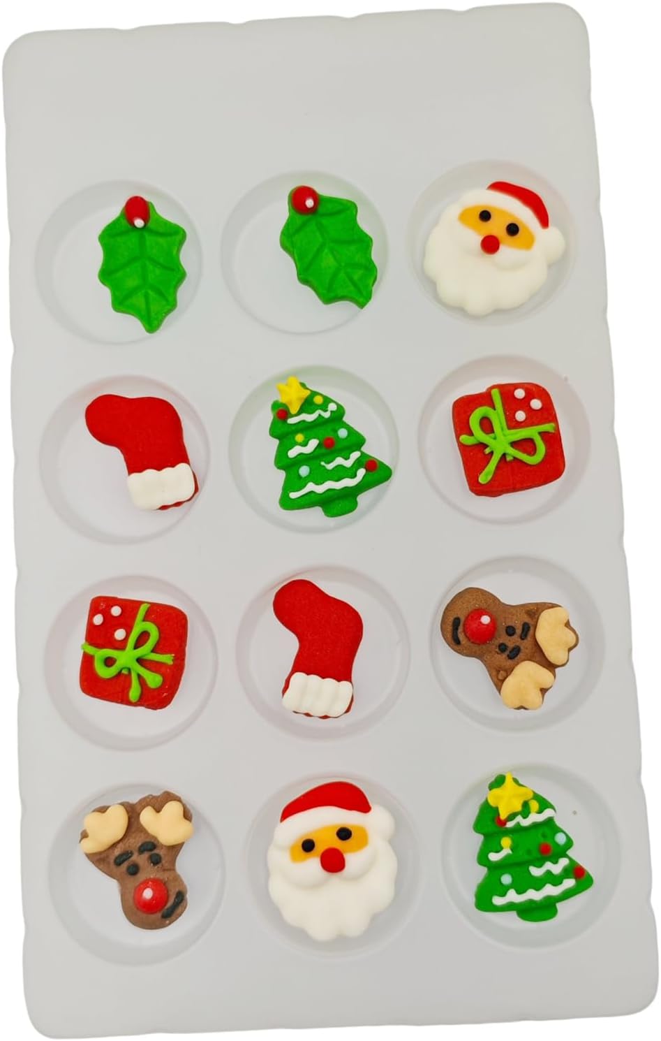Edible Mixed Christmas Themed Sugar Santa Claus cake decorations, Christmas Tree cupcake toppers,perfect Stocking Icing Cookies decro for Xmas Gingerbread House, Macaron and Cakecicles