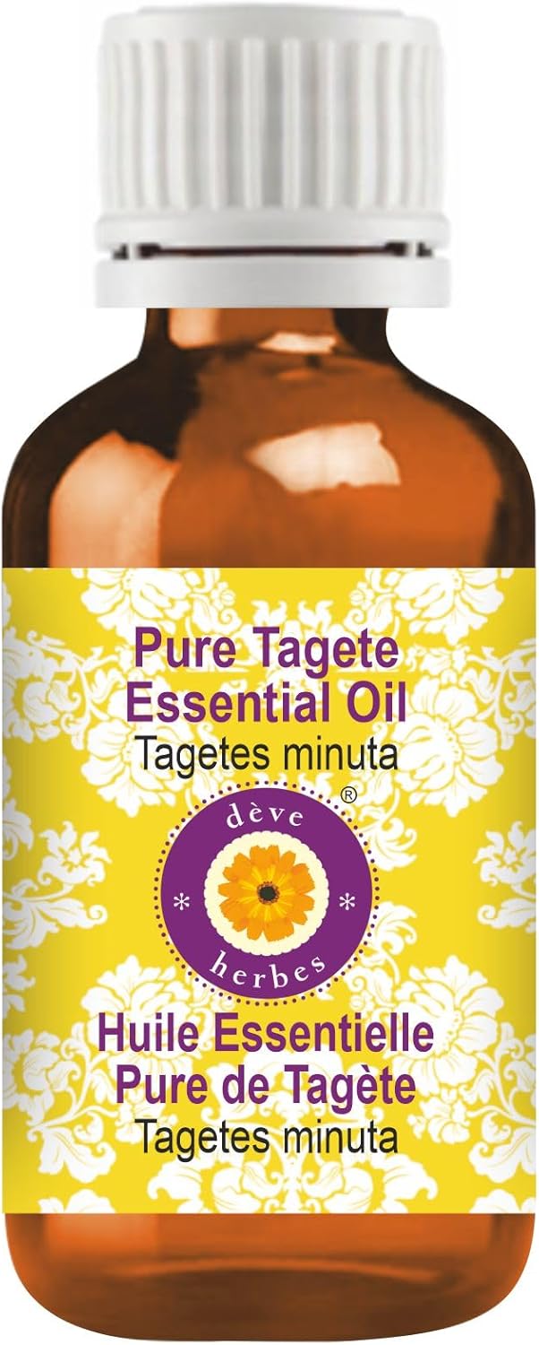 dève herbes Tagete Essential Oil (Tagetes minuta) Pure | Non-Sticky | Non-Greasy | Lightweight | Men & Women | All Skin Types | Steam Distilled 15ml (0.5 oz)
