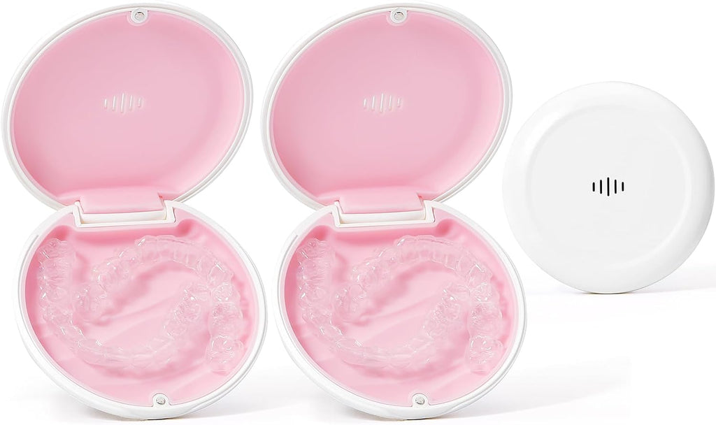 Retainer Case Slim Aligner Case with Vent Holes Removable Inner Tray Silicone for Easy Cleaning (2Pack White Pink)
