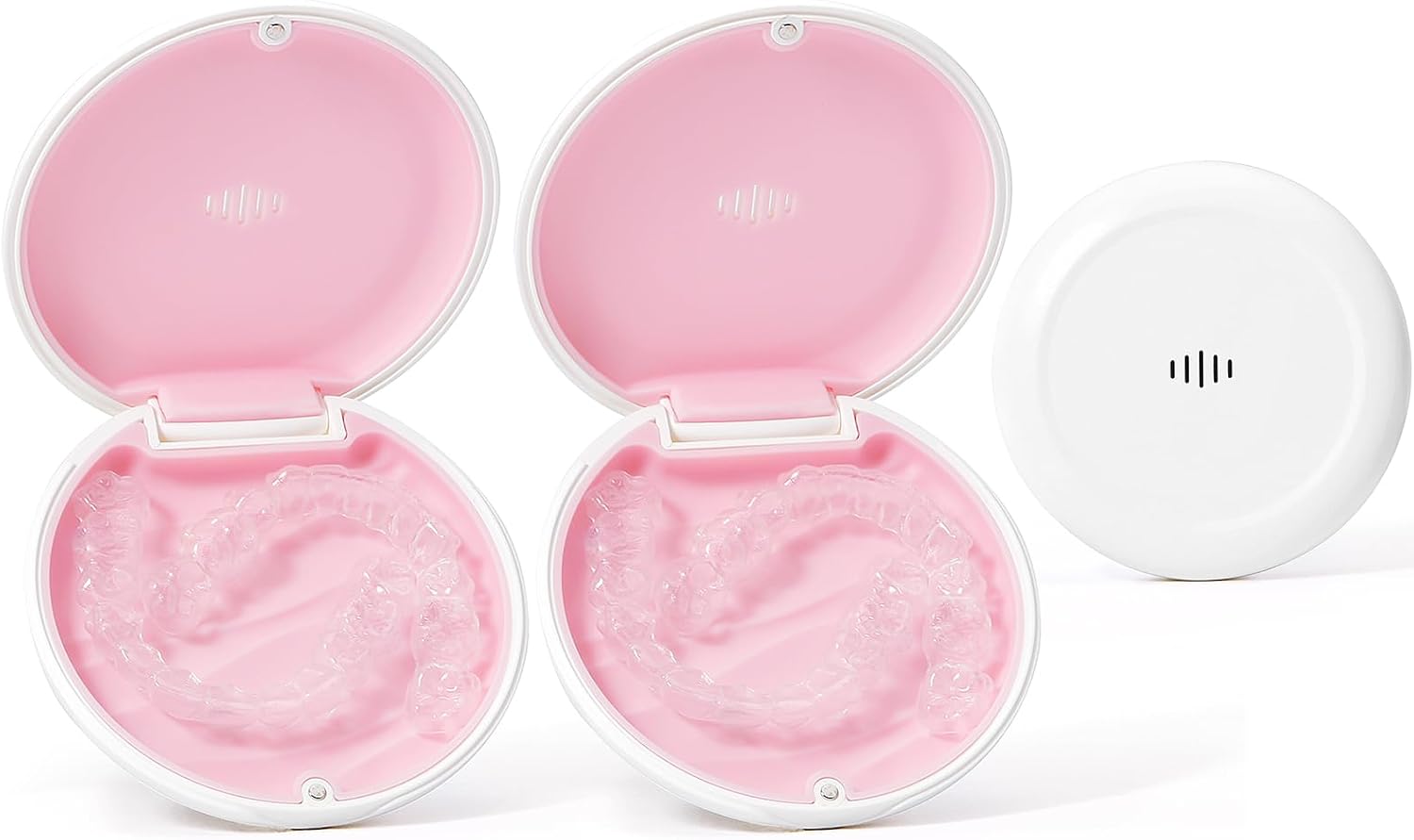 Retainer Case Slim Aligner Case with Vent Holes Removable Inner Tray Silicone for Easy Cleaning (2Pack White Pink)