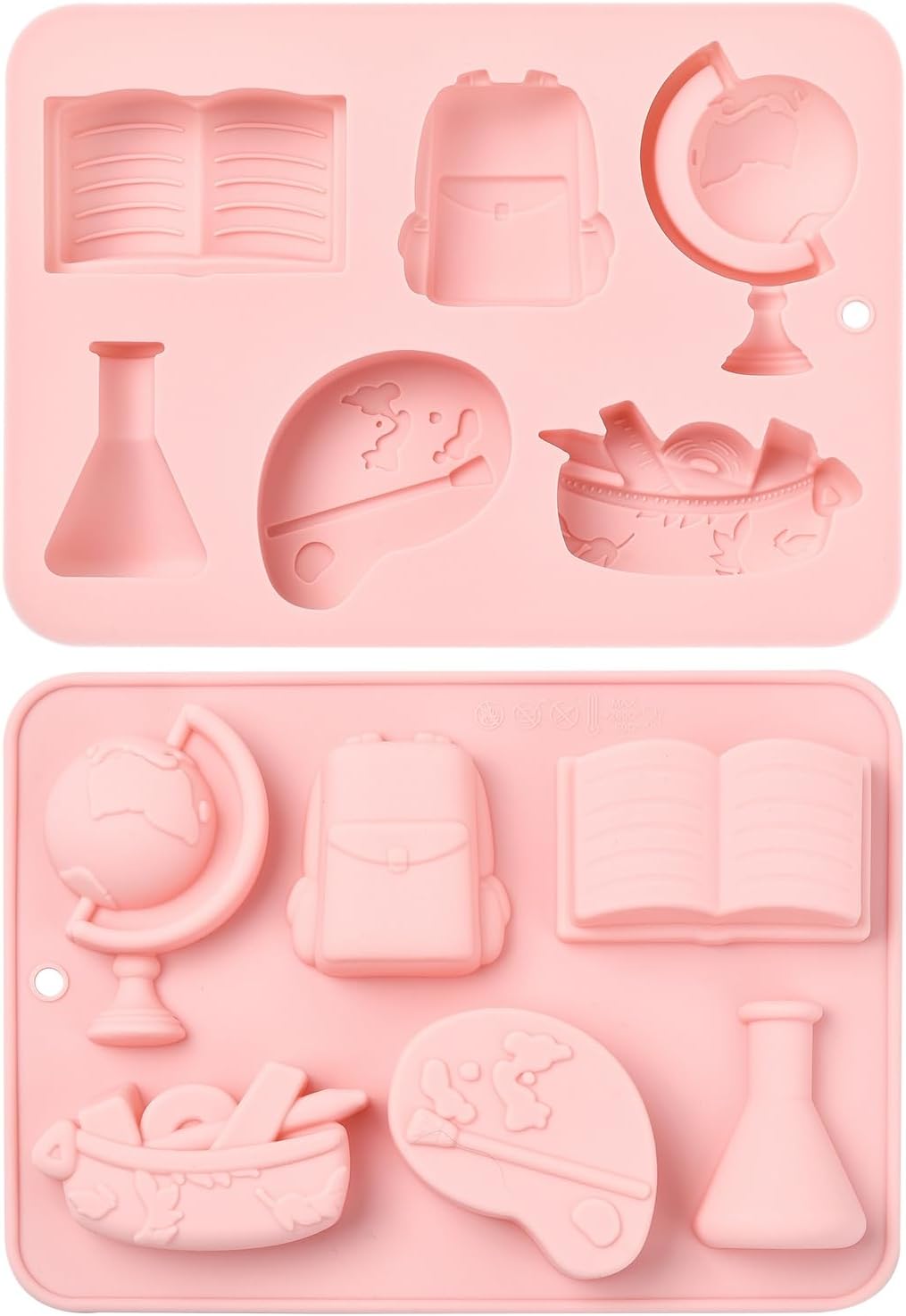 Stiesy 2 Pcs 6-Shape School Silicone Molds Stationery Book Fondant Cake Mold for DIY Chocolate Candy Baking Soap Pudding Creative Dessert Snacks Craft