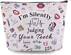 yaozeio Dental Hygienist Gifts for Women Makeup Cosmetic Bag for Women Girls Dentist Assistant Bags Dental Hygiene Student Gifts Zipper Make Up Pouches I'm Silently Judging Your Teeth Bag