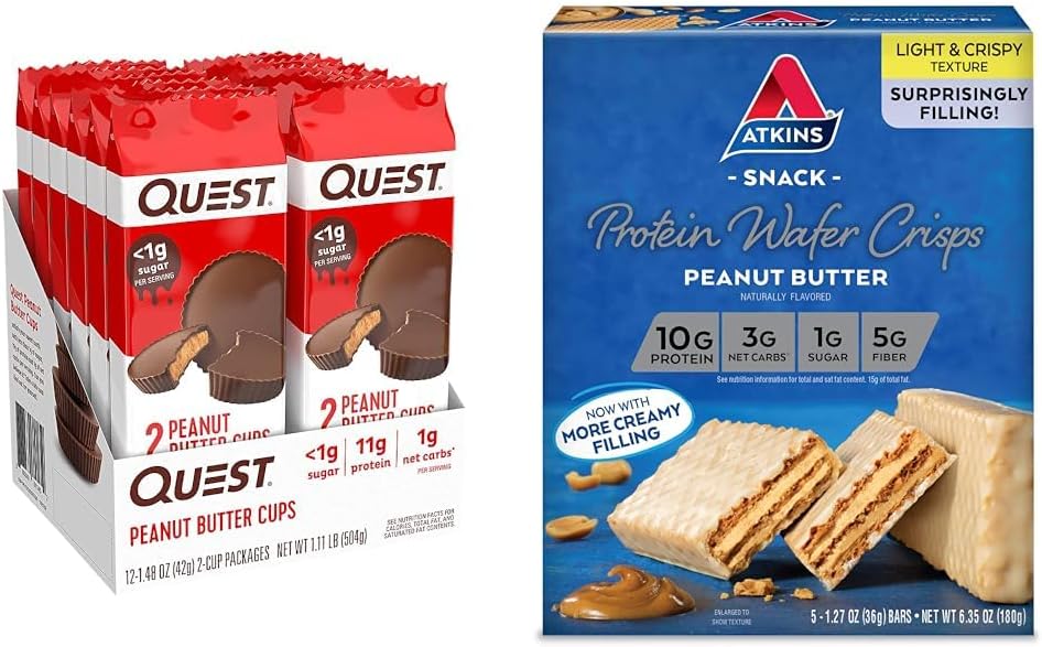 Quest Nutrition High Protein Peanut Butter Cups 12 Count and Atkins Peanut Butter Protein Wafer Crisps 5 Count