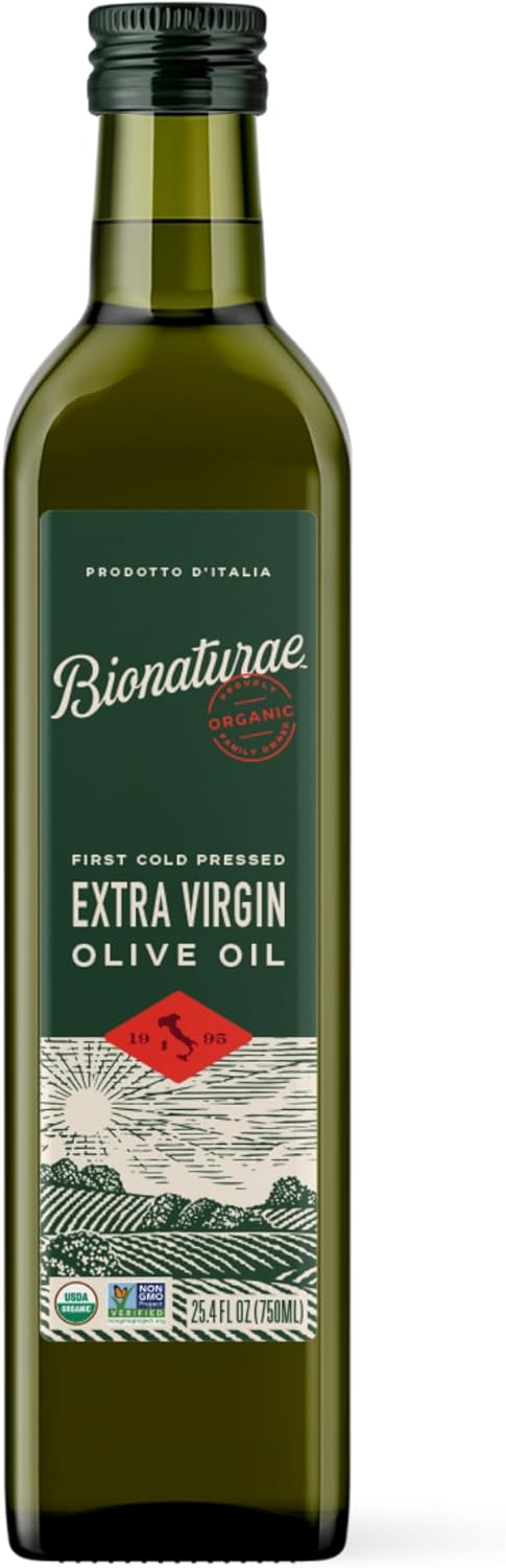 Bionaturae Extra Virgin Olive Oil - Organic Olive Oil, Non-GMO, USDA Certified Organic, Recyclable Glass, 100% Authentic Italian Olive Oil, Made in Italy - 25.4 Fl Oz