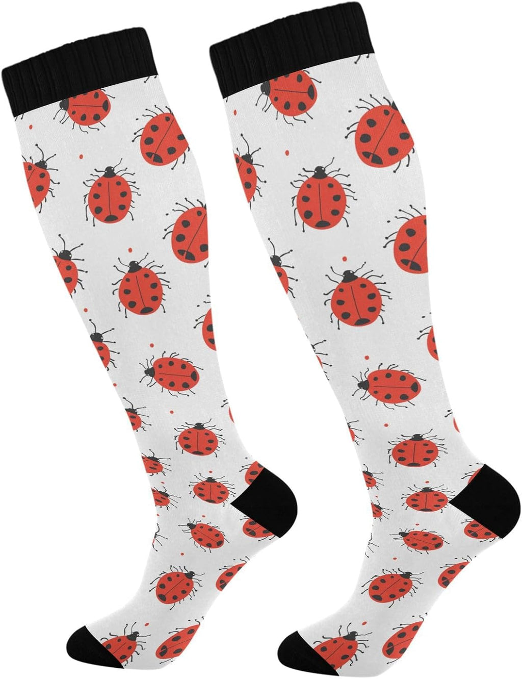 Red Ladybugs Pattern Compression Socks for Women Men, Circulation Long Knee High Socks Casual Stocking Athletic Tube Sport Sock