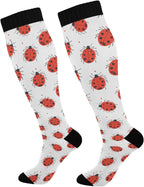 Red Ladybugs Pattern Compression Socks for Women Men, Circulation Long Knee High Socks Casual Stocking Athletic Tube Sport Sock
