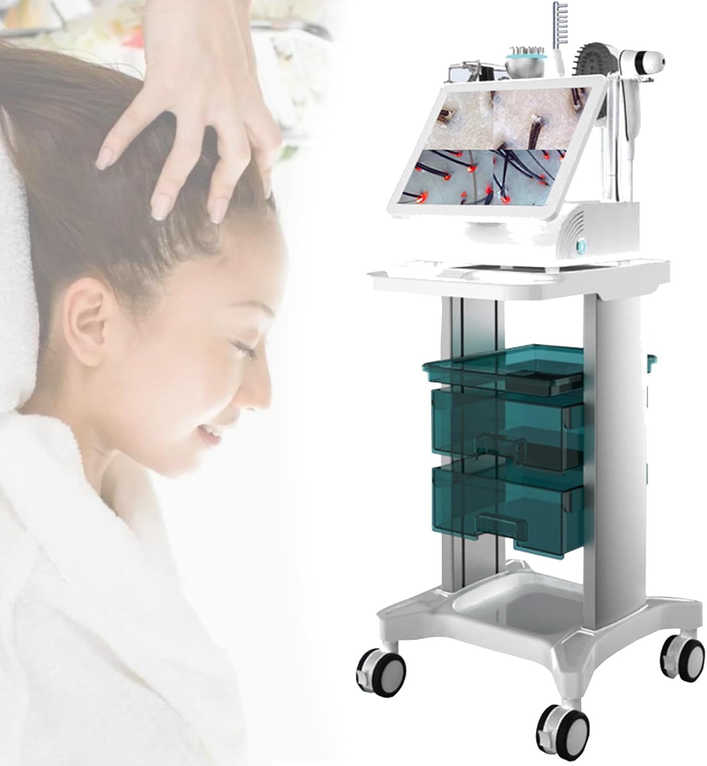 Generic Skin Diagnosis Hair Analyzer with 20" Display, Microscope Scalp Hair Follicle Detector with Trolley, Scalp Analysis Machine, HairFollicle Health Detection Camera(B)
