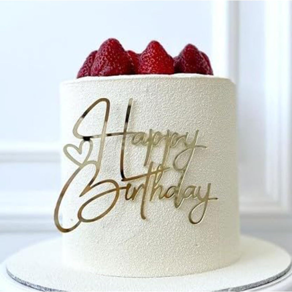Happy Birthday Cake Topper Mirror Acrylic Cake Topper Side Cake Topper Gold Cake Insert Cake for Birthday Party (Gold-1(4 * 3in))