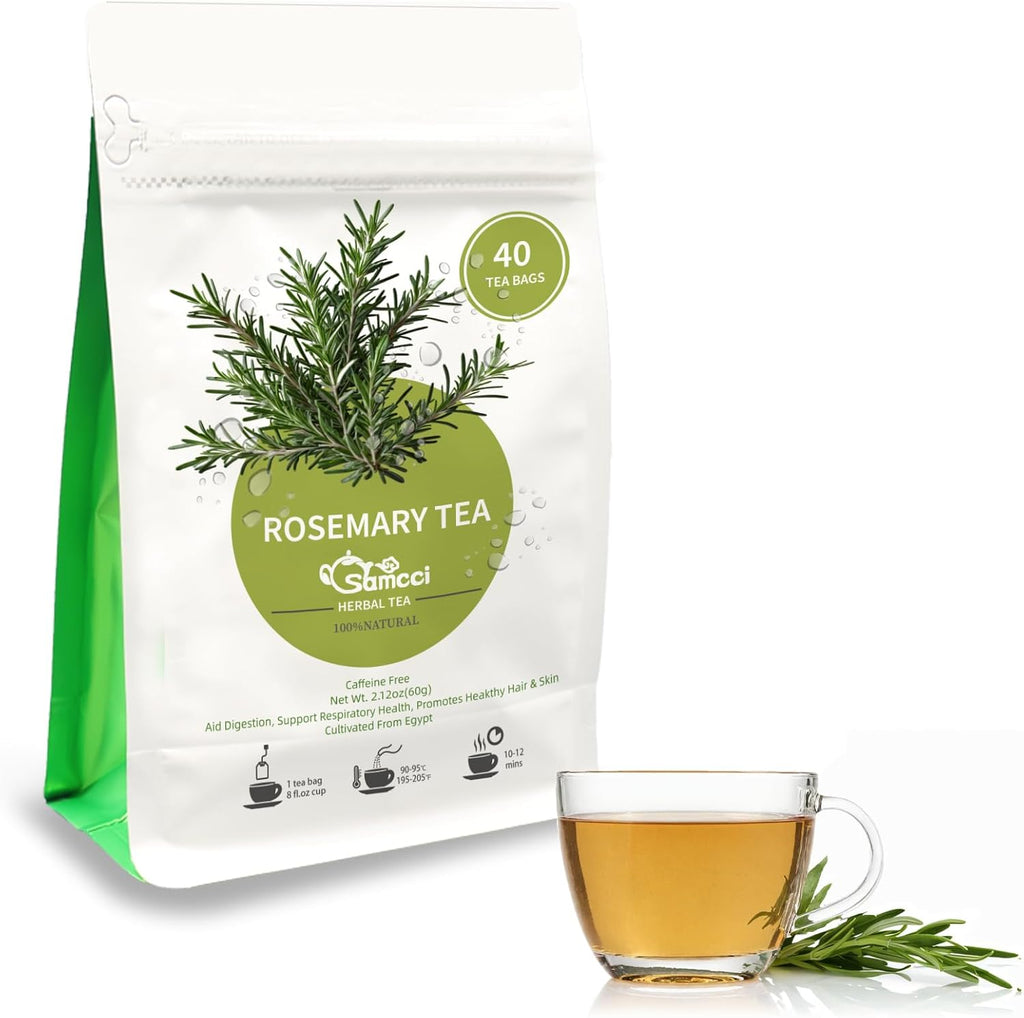 Samcci - Rosemary Tea, 40 Teabags, 1.5g/bag - Pure Dried Rosemary Leaves Tea Bags- Cultivated From Egypt - Non-GMO - Caffeine-free - Support Respiratory Health & Support Hair Growth