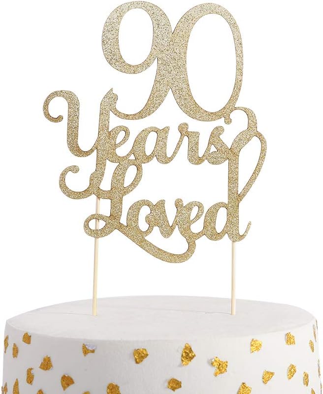 90 Years Loved 90th Birthday & Anniversary Cake Topper, Glitter Photo Decoration Props