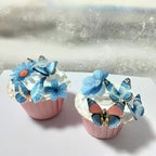 Edible wafer butterfly & flower mixed set 33 pieces of blue cake decorations, cupcake topping 258