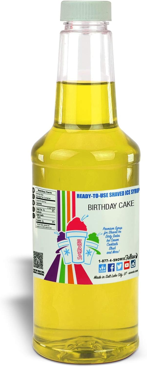 SNOWIE - Shaved Ice Snow Cone Ready to Use Syrup - Pint (Flavor: Birthday Cake)
