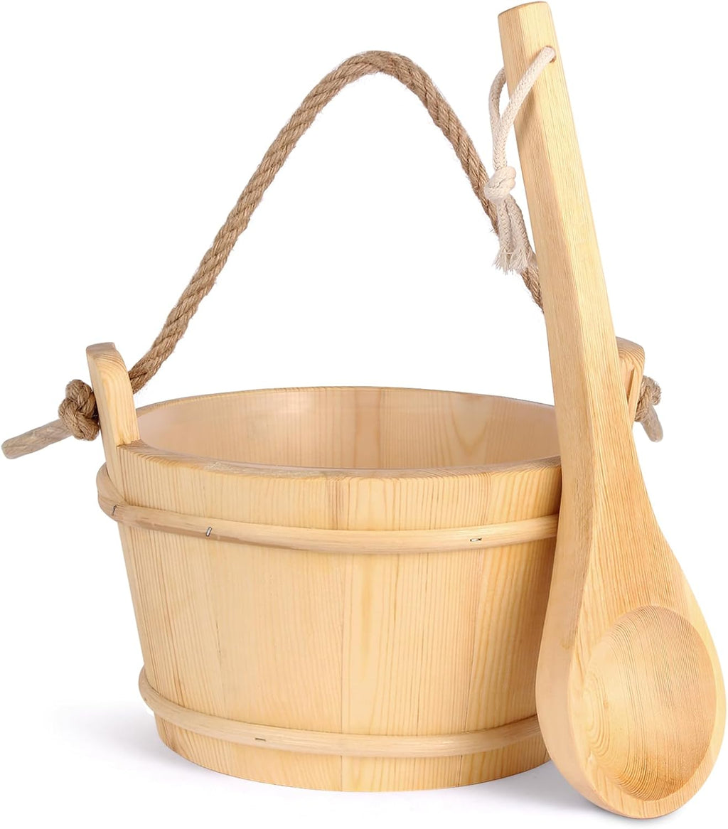 Sauna Bucket and Ladle Set,Sauna Bucket and 14.5″Sauna Ladle,Sauna Accessories Handmade from Premium Cedar Wood (Pine-4L)