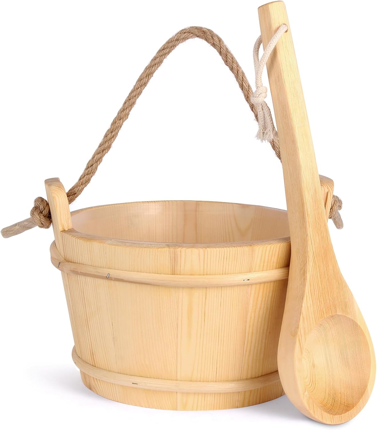 Sauna Bucket and Ladle Set,Sauna Bucket and 14.5″Sauna Ladle,Sauna Accessories Handmade from Premium Cedar Wood (Pine-4L)