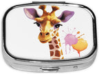 Giraffe Pill Box 2 Compartment Metal Pill Case Portable Travel Pill Organizer for Pocket or Purse Decorative Square Medicine Box Vitamin Container Unique Gift
