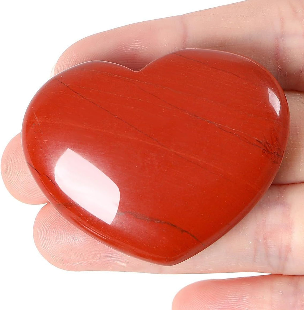 MAIBAOTA 45 mm Red Jasper Crystal Stones Heart Love Crystal Valentines Gifts for Herfriend Wife Palm Stone Reiki Crystal Gemstone Worry Stones for Anxiety