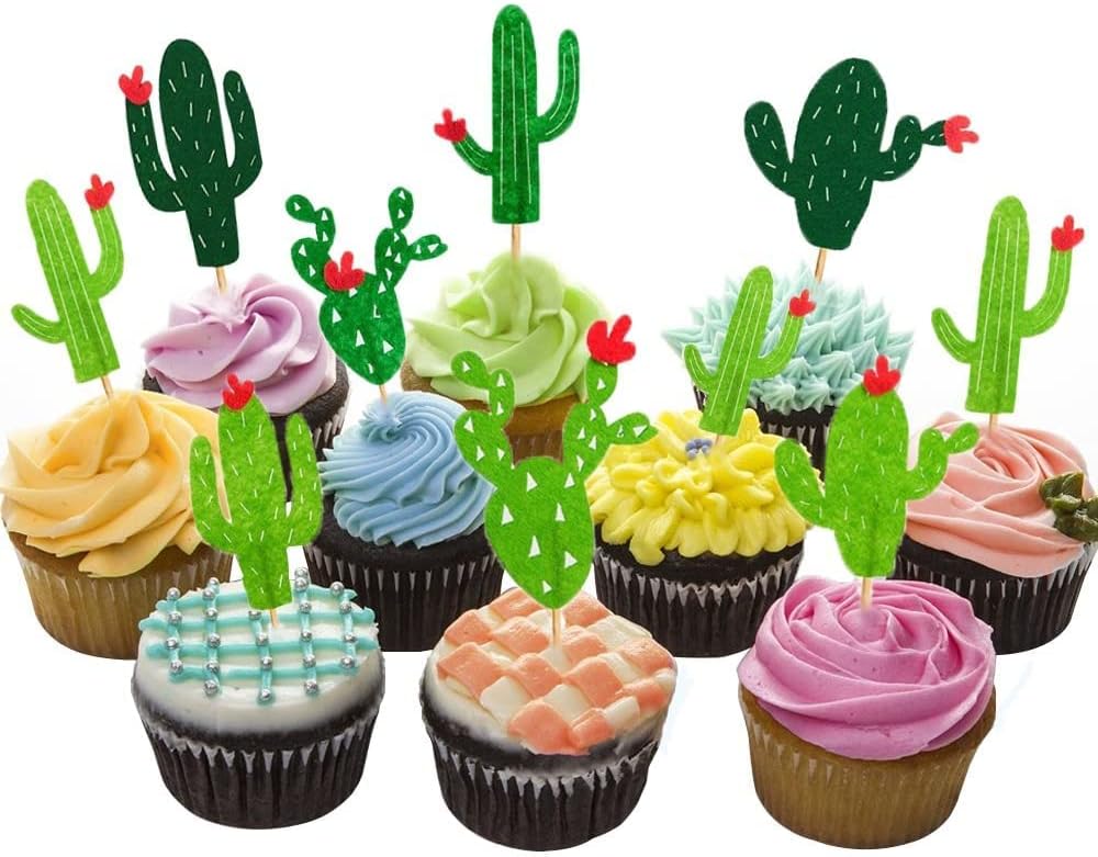 Cactus Cupcake Toppers Summer Hawaii Theme Party Favors Cupcake Picks for Fruit Cake Decorations Fiesta West Tropical Cacti Birthday Party Supplies (24PCS)