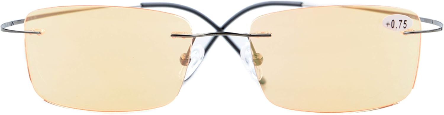 CessBlu Rimless UV Blue Light Filter Glasses Titanium Computer Eyeglasses Men Reading