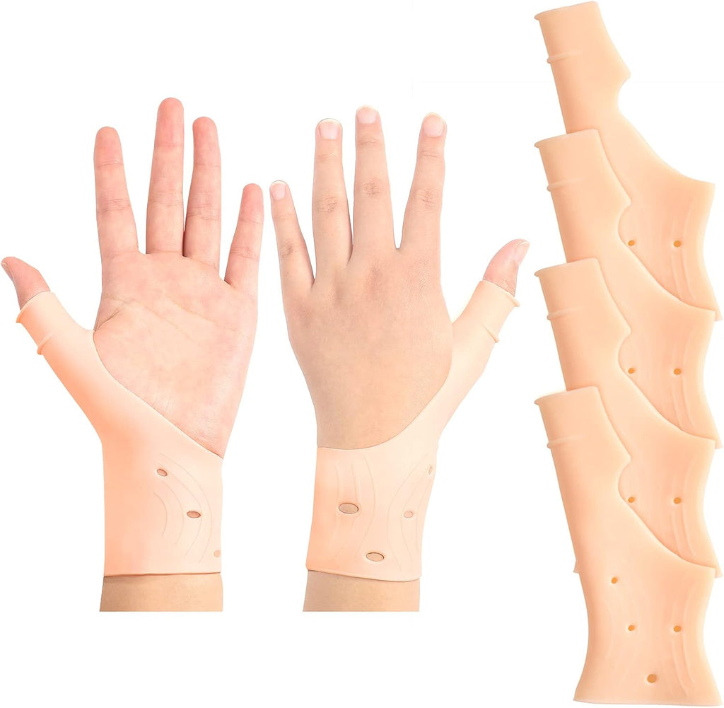 Nuanchu Gel Wrist Thumb Support Braces,Unisex Wrist Hand Thumb Gloves,Soft Waterproof Left and Right Hand Wrist Compression Sleeve for Relief Arthritis Tenosynovitis Typing Pain (4 Pieces)
