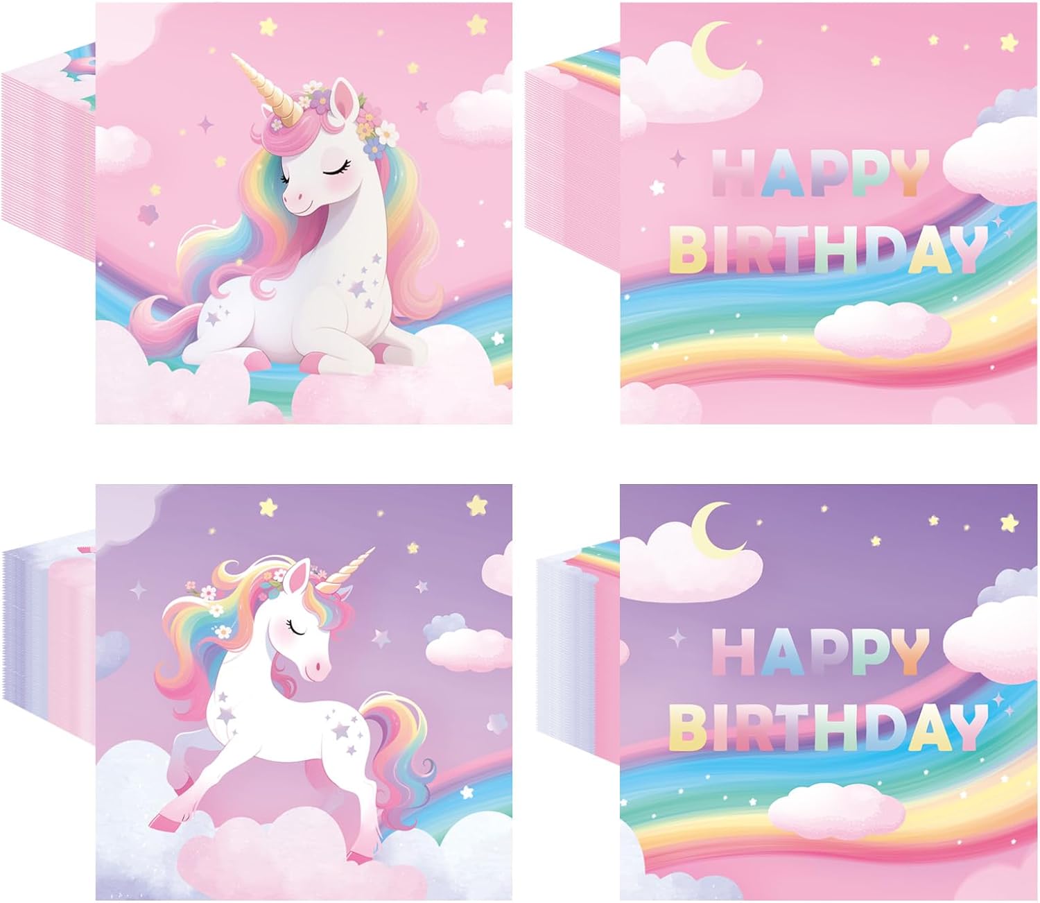 50 Pcs Unicorn Paper Napkins 6.5 x 6.5 Inches, Rainbow Birthday Theme Disposable Luncheon Dinner Party Napkins Cocktail Napkin for Unicorn Birthday Party Decorations (Unicorn)