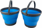 SAMMART 10L (2.6 Gallon) Collapsible Plastic Bucket - Foldable Round Tub - Portable Fishing Water Pail - Space Saving Outdoor Waterpot, Size 33cm Dia (Grey/Cerulean (Set of 2))
