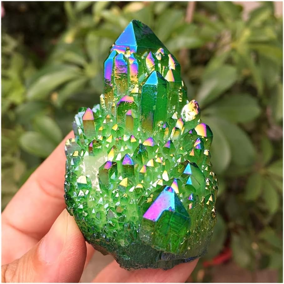 Health & Household Green Aura Crystal Cluster Angel Aura Titanium Quartz Crystal Stunning Rainbow Specimen Minerals Reiki (Size : 40-50g)
