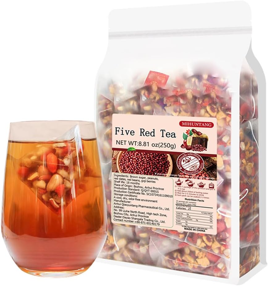 Wu Hong tea 8.81oz (10g×25packets) Five red Tea Brown sugar wolfberry red date peanut red bean Combination tea Bag blister Tea bag 五红茶250g
