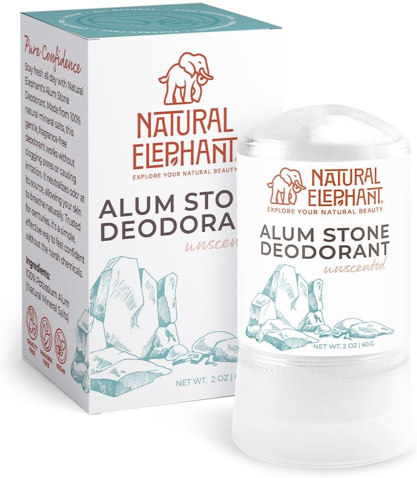 Natural Elephant Alum Stone Deodorant Stick 60g (2 oz) Natural Unscented Aluminum Free Salt Stone for Men and Women