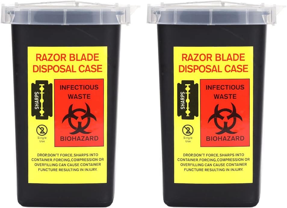 2 Pack Sharps Container Blade Disposal Containers Tattoo Syringe Needle Trash Can Case Barber Razor Storage Dispenser Biohazard Infectious Waste Case for Home Professional Use (2PCS)