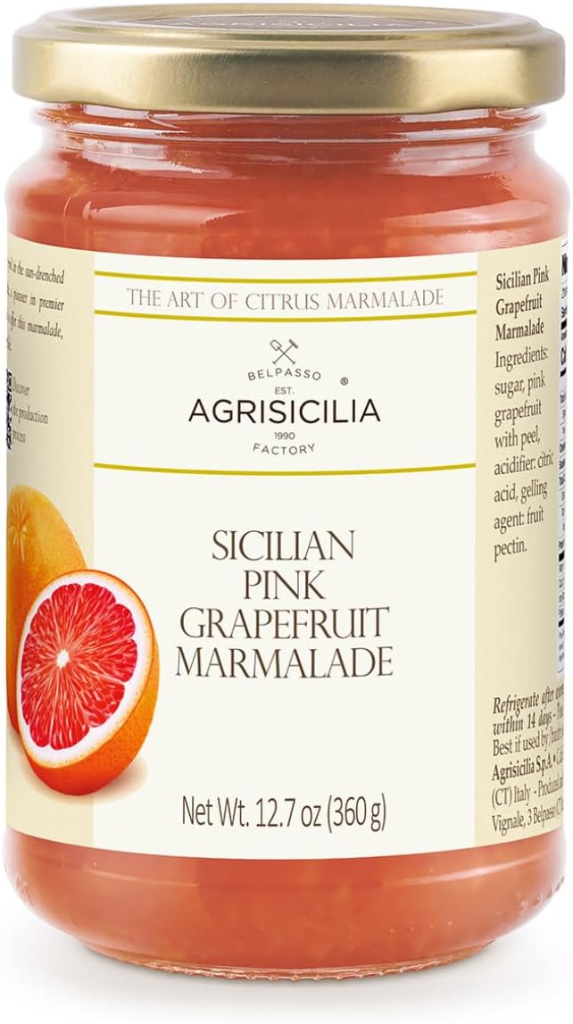 Agrisicilia Sicilian Pink Grapefruit Marmalade – Authentic Italian Fruit Jam with Peel, Made in Sicily, 12.7 oz Glass Jar