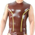 Latex Vest Shirt with Round Collar, Sleeveless Rubber Top Clothing,Blue with Yellow,L