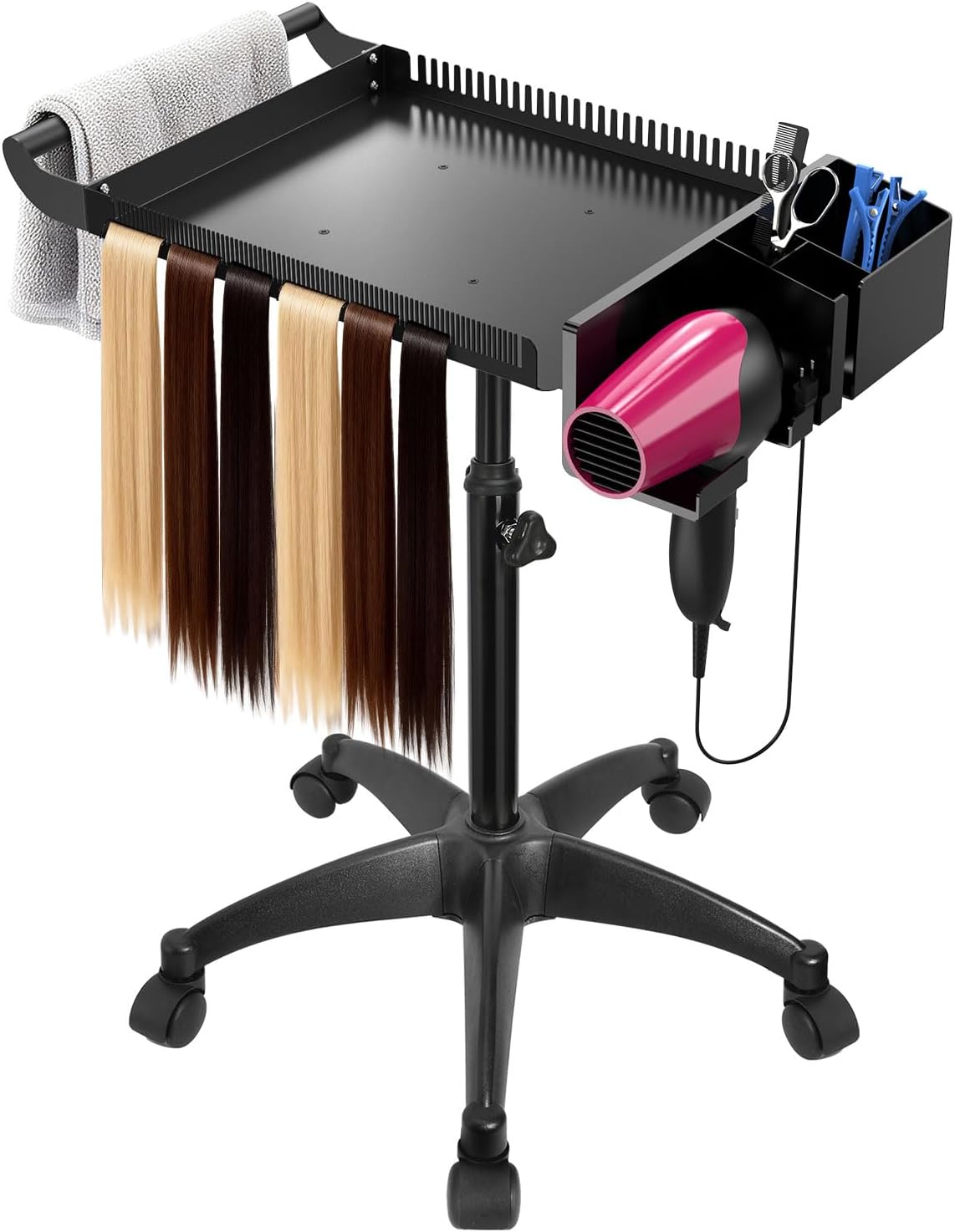 Hairstylist Rolling Cart, Salon Tray Cart on Wheels, Salon Trolley Braiding Hair Rack,Coloring Tray with Holder, Rolling Tool Trolley Hairstylist Station Organizer