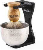 Anbbas Pure Badger Shaving Brush with Wood Handle and Shaving Bowl 2 Layers Stainless Steel,Black Acrylic Thicken Shaving Stand for DE Razor