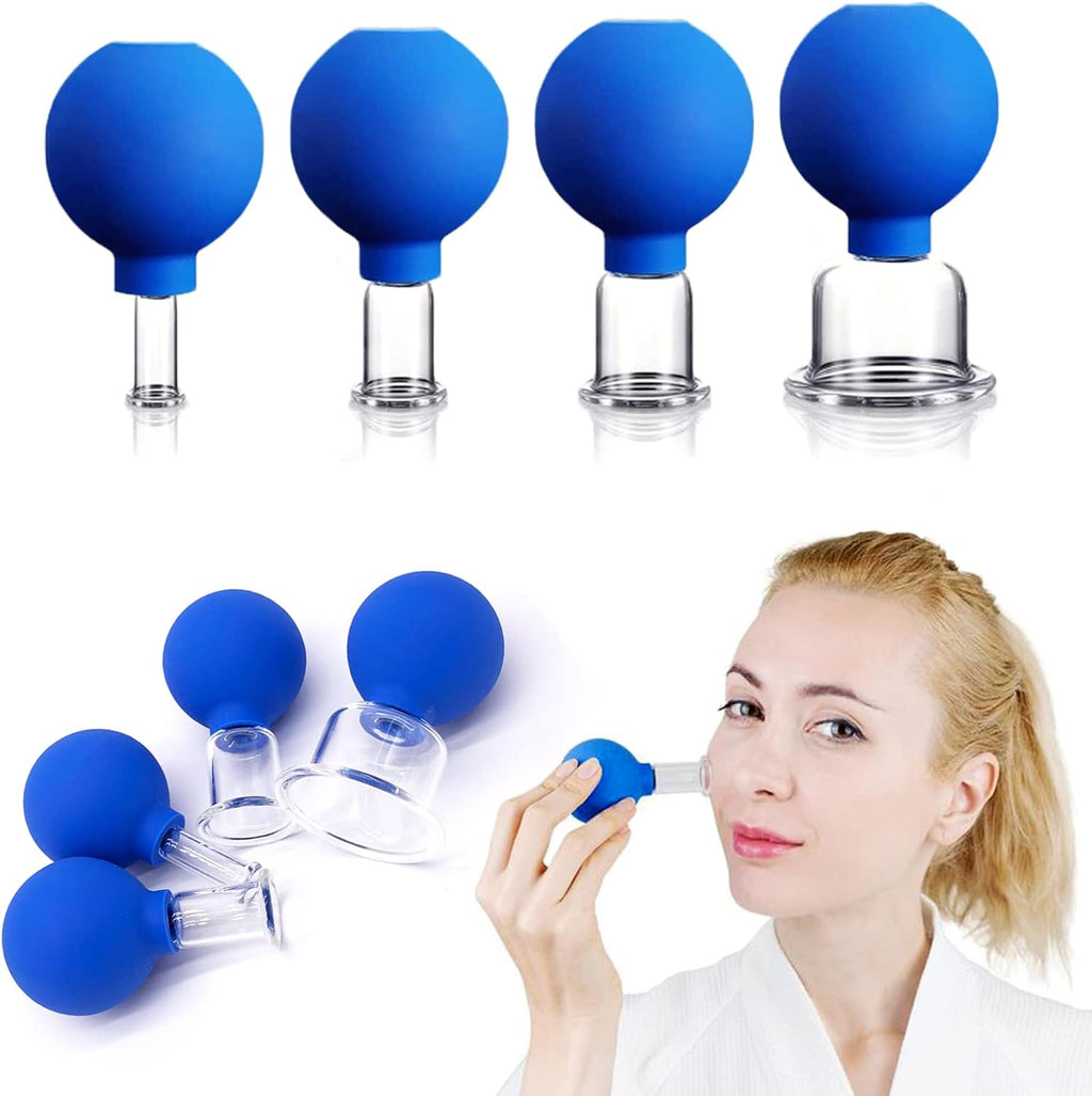4 PCS Glass Facial Cupping Set | Silicone Vacuum Suction | Cupping Massage Therapy | A Kit for Anti Cellulite, Anti Wrinkle and Instantly Ageless Skin | for Eyes, Face and Body