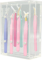 Acrylic Tweezers Holder, 155 x 98 x 49mm Magnetic Stand Display Organizer for 8 Tweezers Transparent Eyelash Extension Tweezers Stand for Salon and Home Use