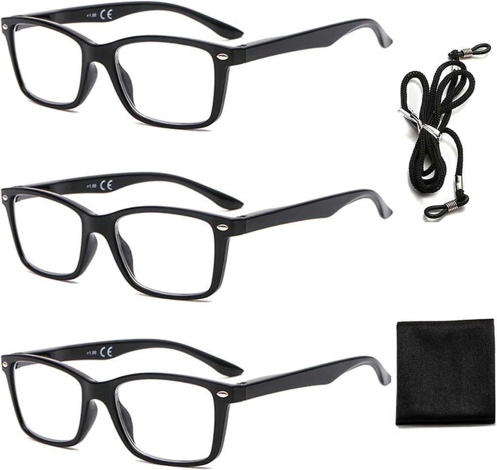 Suertree Reading Glasses for Men Women 3 Pack UV Ray Eyeglasses Anti Glare Spring Hinge Readers Aid