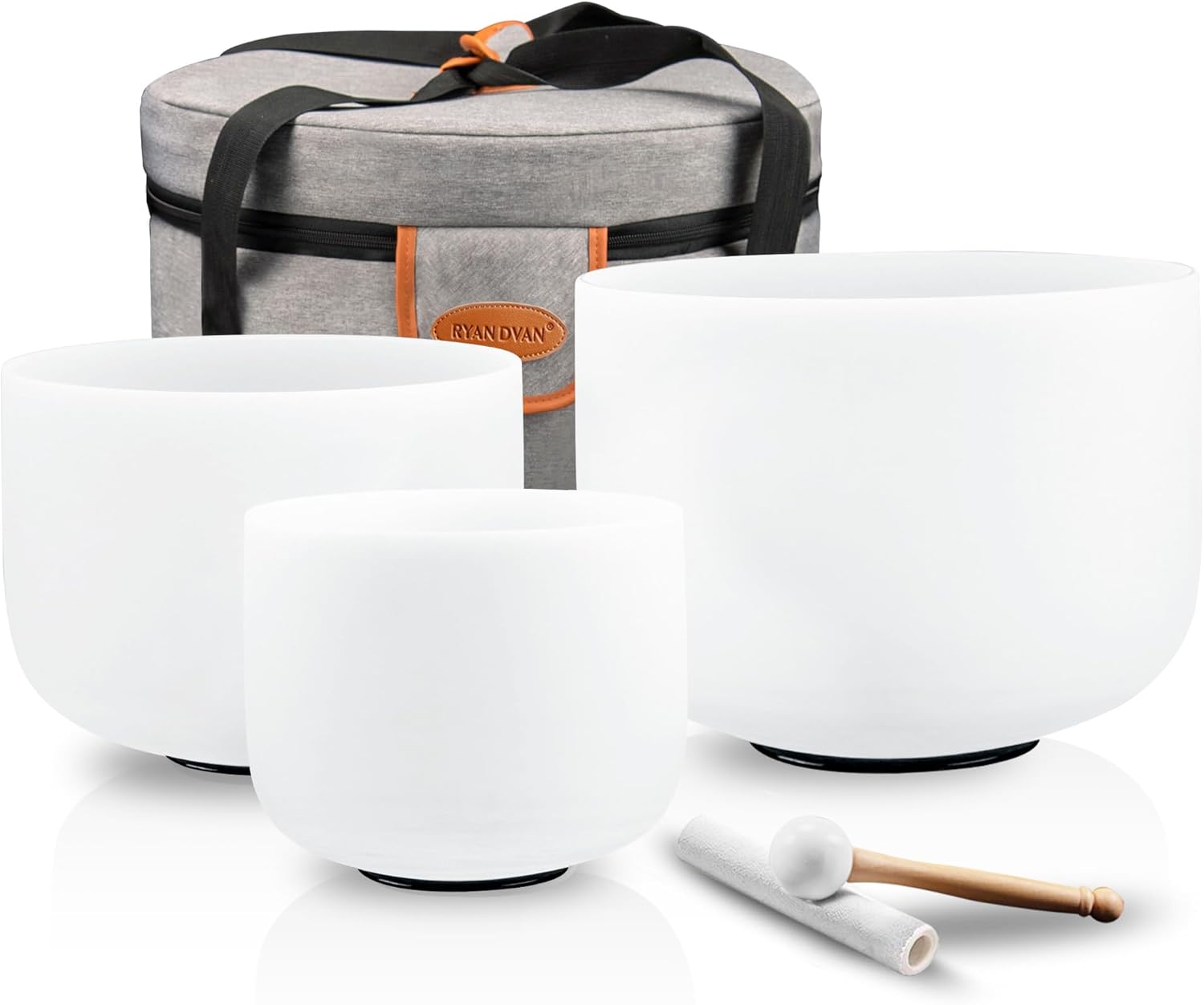 RYAN DVAN 432HZ Crystal Singing Bowl Set of 3, 6"B Crown, 7"G Throat, 8"E Solar Plexus with Case Suede Striker&O-Ring Sound Therapy for Yoga, Reiki, Chakra Healing Energy Tuning&Mindfulness Kit