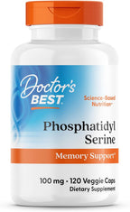 Doctor's Best Phosphatidylserine Supplement 100 mg - Phosphatidyl Serine Capsules for Men & Women, Memory & Cognitive Support for Adults, Supports Brain Health, Gluten Free, Vegan - 120 Veg Caps