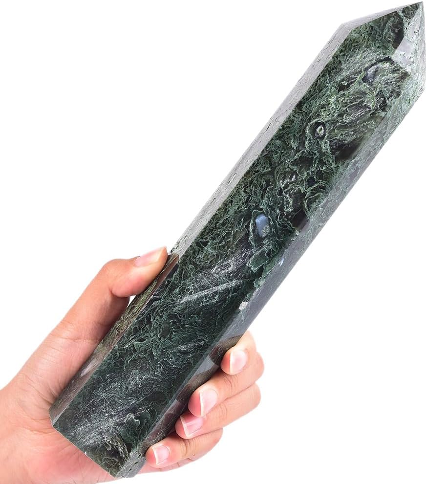 Moss Agate Crystal Tower 10-12 inch Large Healing Crystal Point Obelisk Reiki Energy Meditation Decoration Gift