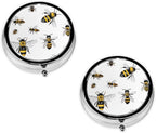 (Funny Bees) Round Pill Box,3 Compartment Pill Box Mini Decorative Pocket Purse Portable Travel Medicine Tablet Vitamin Holder Organizer Pill Case