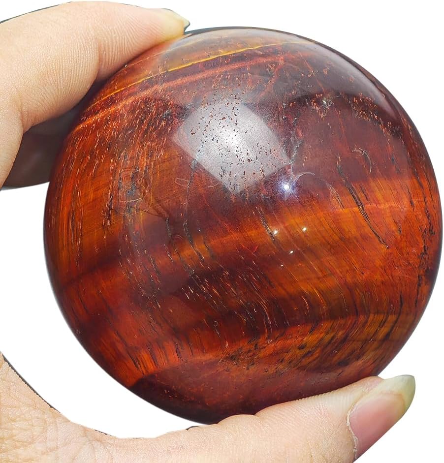 5-6CM/1.97-2.36inch Natural Crystal Red Tiger Eye Ball Quartz Massage Polished Spheres Reiki Healing Exquisite Room Decor Rock Ball Souvenirs Gift(Red Tige Eye, 50-60mm)